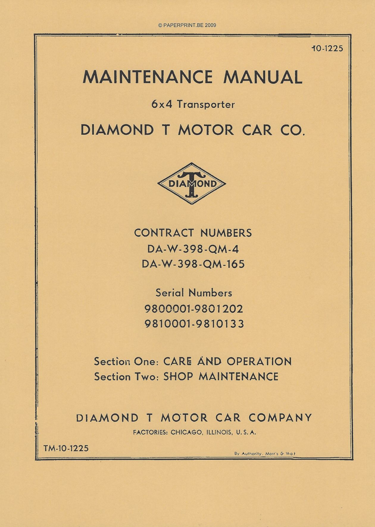 TM 10-1225 US 6x4 TRANSPORTER DIAMOND T MOTOR CAR CO